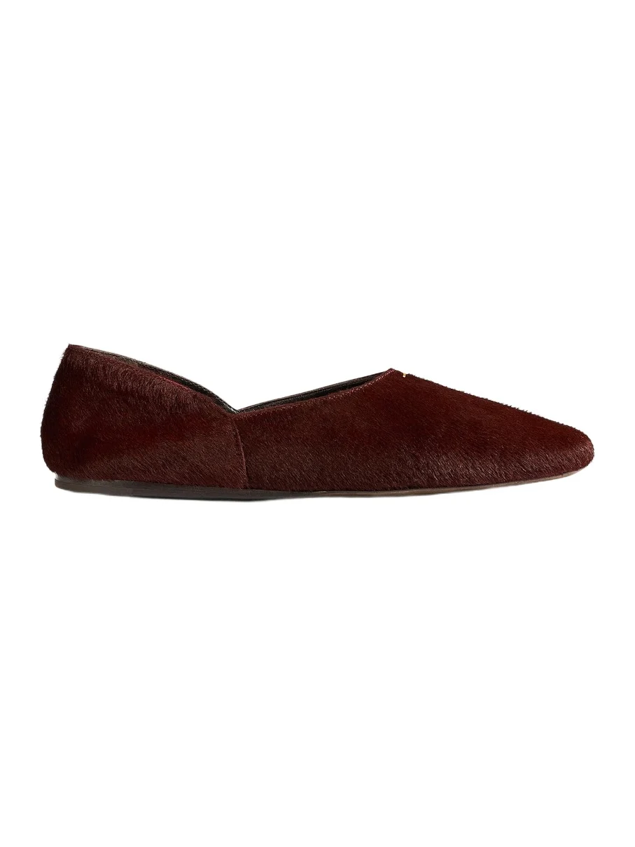 Jane Flat In Rouge Noir Haircalf And Glazed Leather
