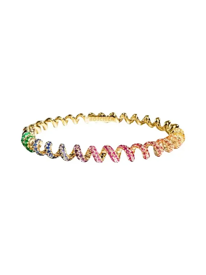 18K Yellow Gold Sapphire Rainbow Slinkee Bangle