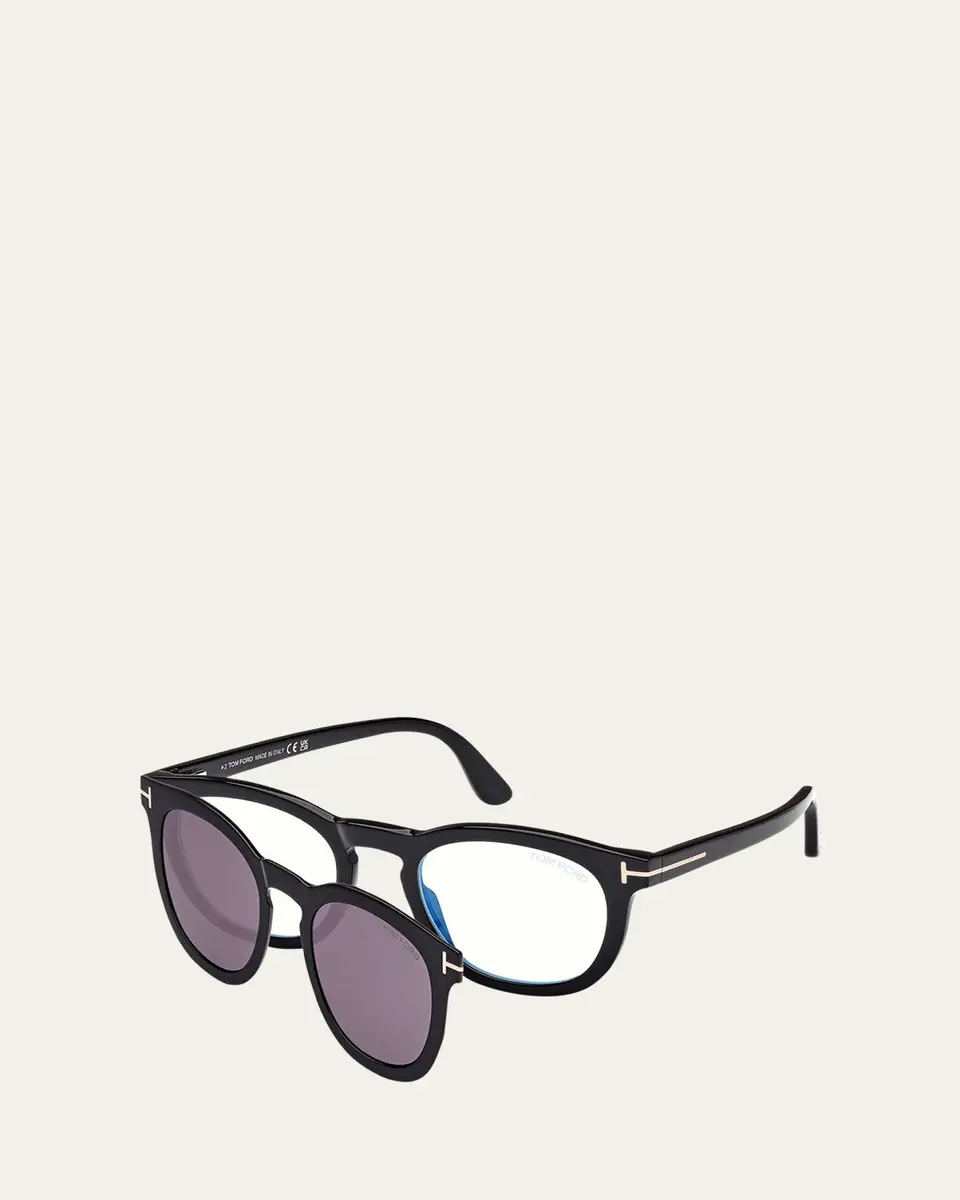 Tom Ford Men's FT5993-BM Round Blue-Block Optical Frames with Magnetic Sunglasses Clip | Thumbnail 3 Tom Ford Men's FT5993-BM Round Blue-Block Optical Frames with Magnetic Sunglasses Clip | Thumbnail 3
