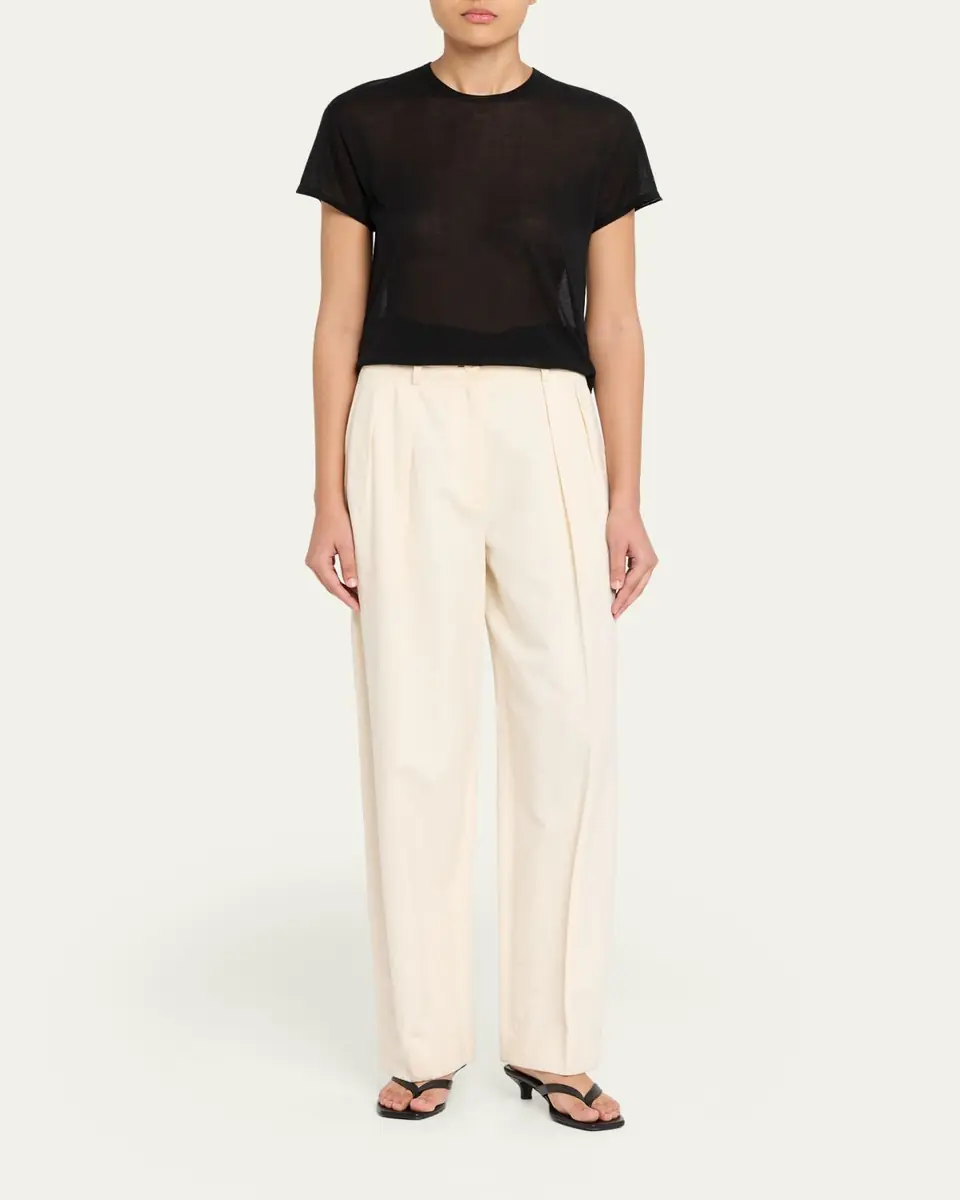 Toteme Short-Sleeved Silk and Cotton T-Shirt | Thumbnail 2 Toteme Short-Sleeved Silk and Cotton T-Shirt | Thumbnail 2