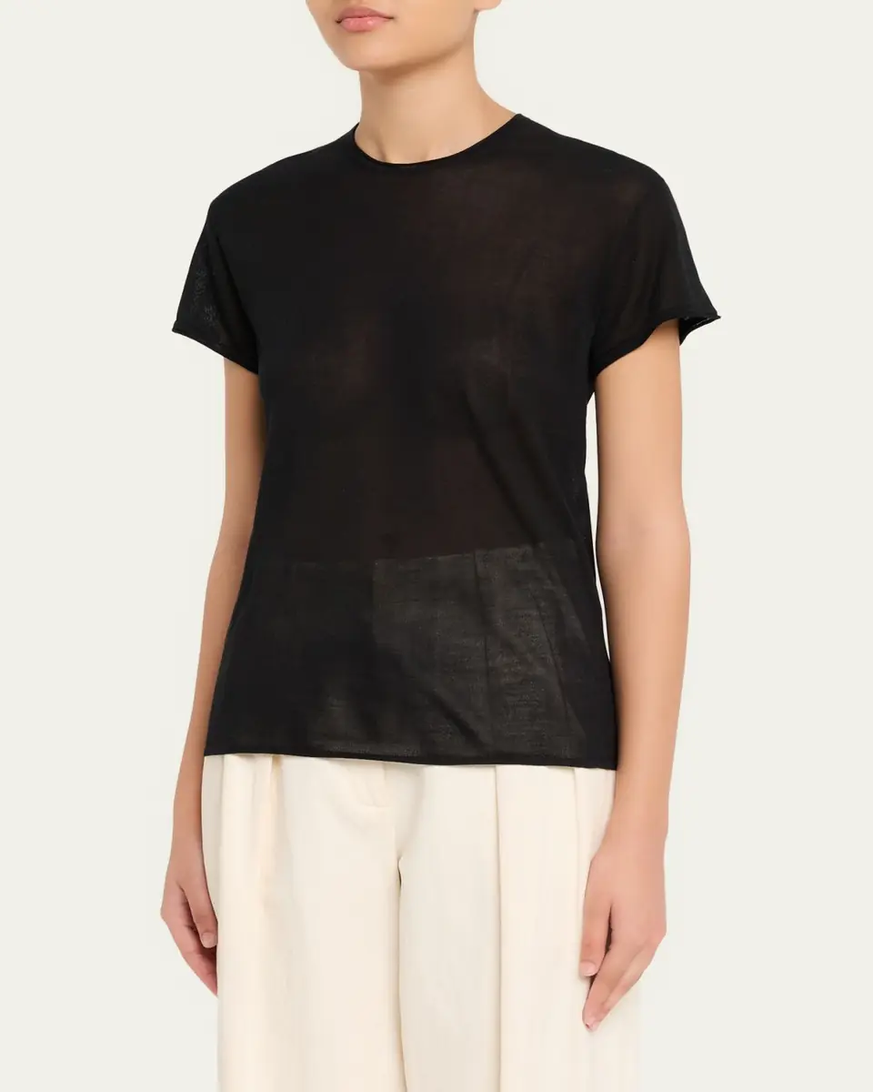 Toteme Short-Sleeved Silk and Cotton T-Shirt | Thumbnail 4 Toteme Short-Sleeved Silk and Cotton T-Shirt | Thumbnail 4
