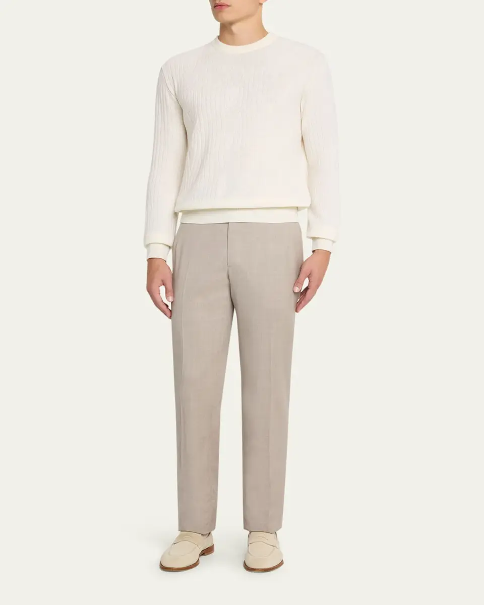 Brioni Men's Wool and Cashmere Cable Knit Crewneck Sweater | Thumbnail 2 Brioni Men's Wool and Cashmere Cable Knit Crewneck Sweater | Thumbnail 2