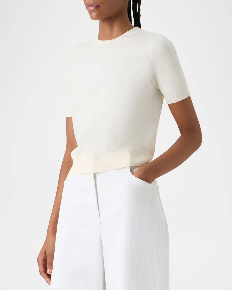 Akris punto Fine Merino Wool Knit Short-Sleeve Crew Neck Sweater | Thumbnail 4 Akris punto Fine Merino Wool Knit Short-Sleeve Crew Neck Sweater | Thumbnail 4