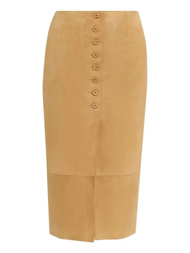 Suede Button-Front Midi Skirt