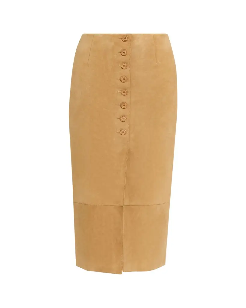 Akris Suede Button-Front Midi Skirt | Image 1 Akris Suede Button-Front Midi Skirt | Image 1