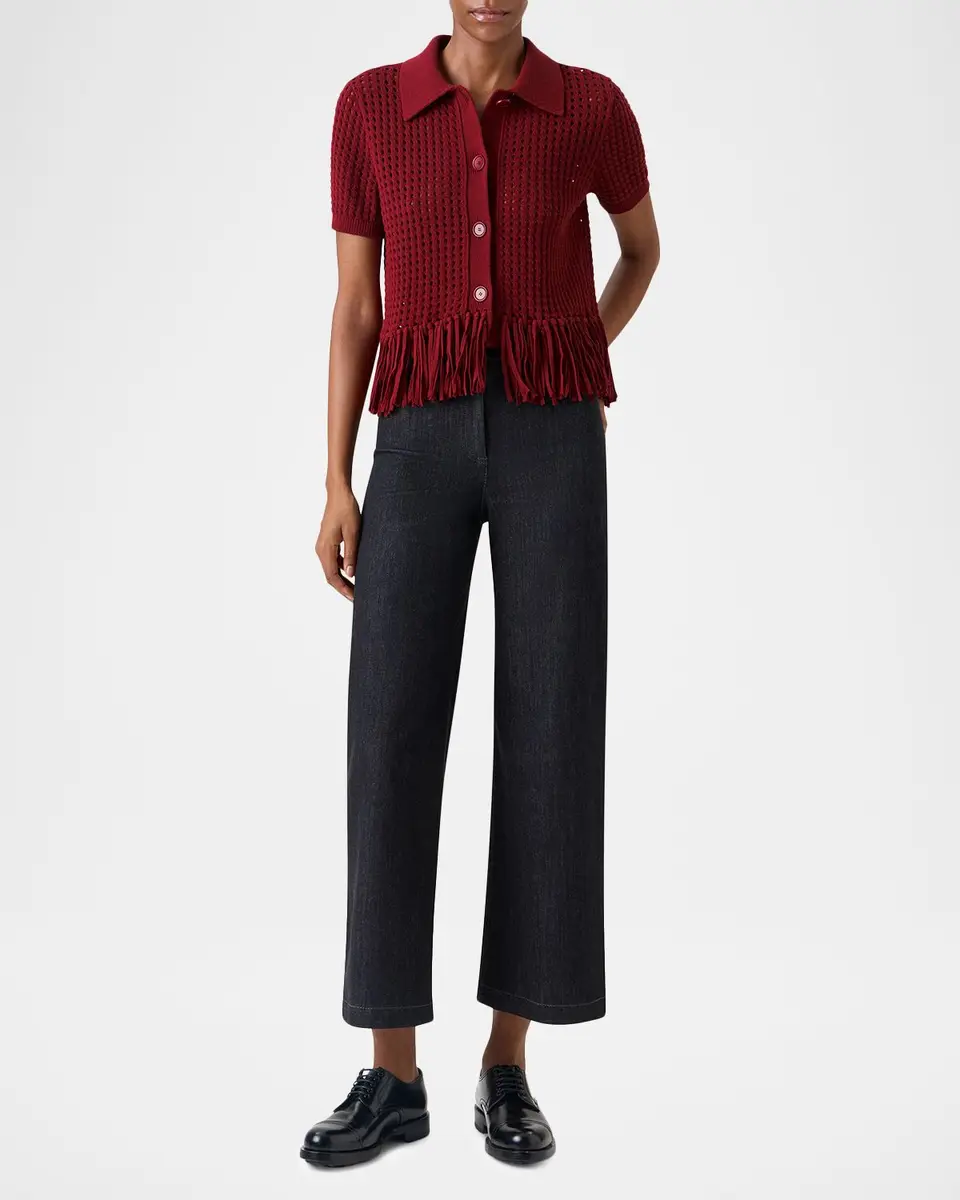 Akris punto Chunky Cotton Mesh Knit Fringed Collared Cardigan | Thumbnail 2 Akris punto Chunky Cotton Mesh Knit Fringed Collared Cardigan | Thumbnail 2