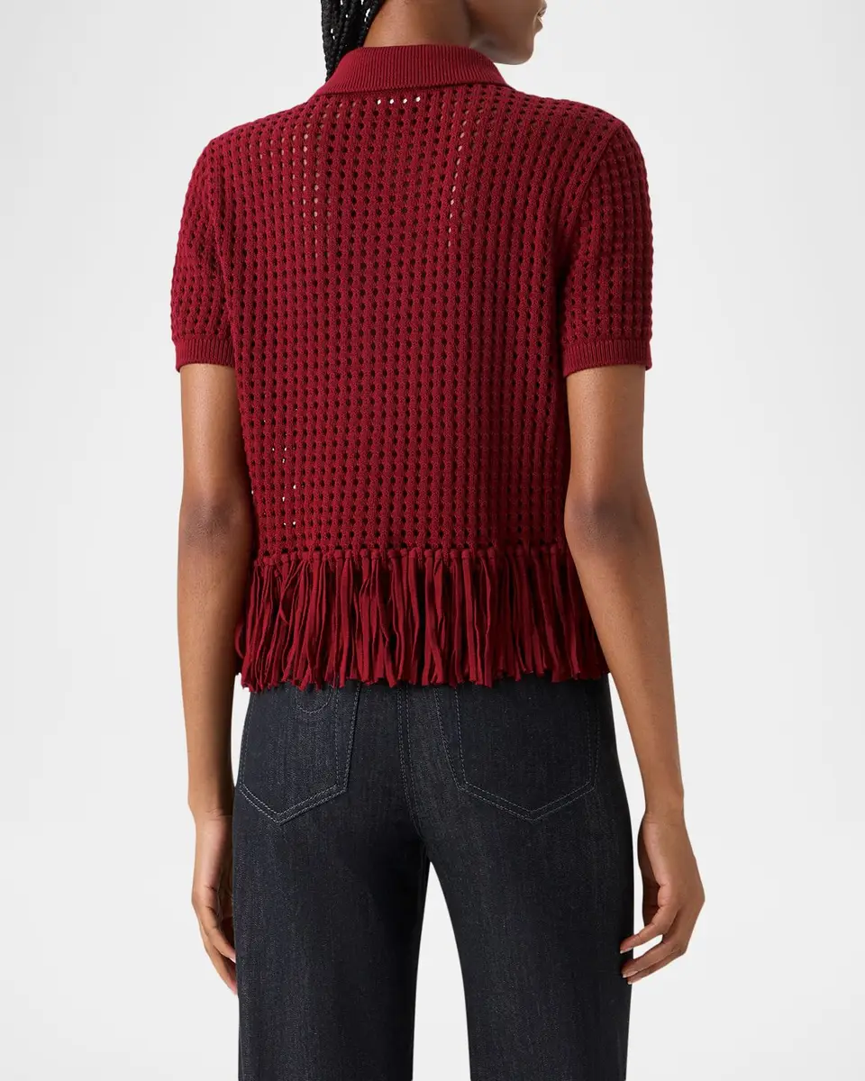 Akris punto Chunky Cotton Mesh Knit Fringed Collared Cardigan | Thumbnail 3 Akris punto Chunky Cotton Mesh Knit Fringed Collared Cardigan | Thumbnail 3
