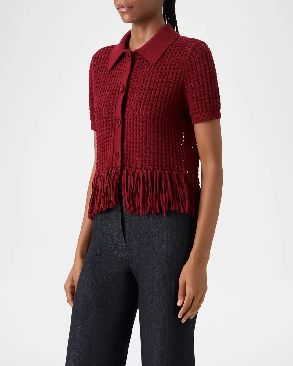 Akris punto Chunky Cotton Mesh Knit Fringed Collared Cardigan | Thumbnail 4 Akris punto Chunky Cotton Mesh Knit Fringed Collared Cardigan | Thumbnail 4