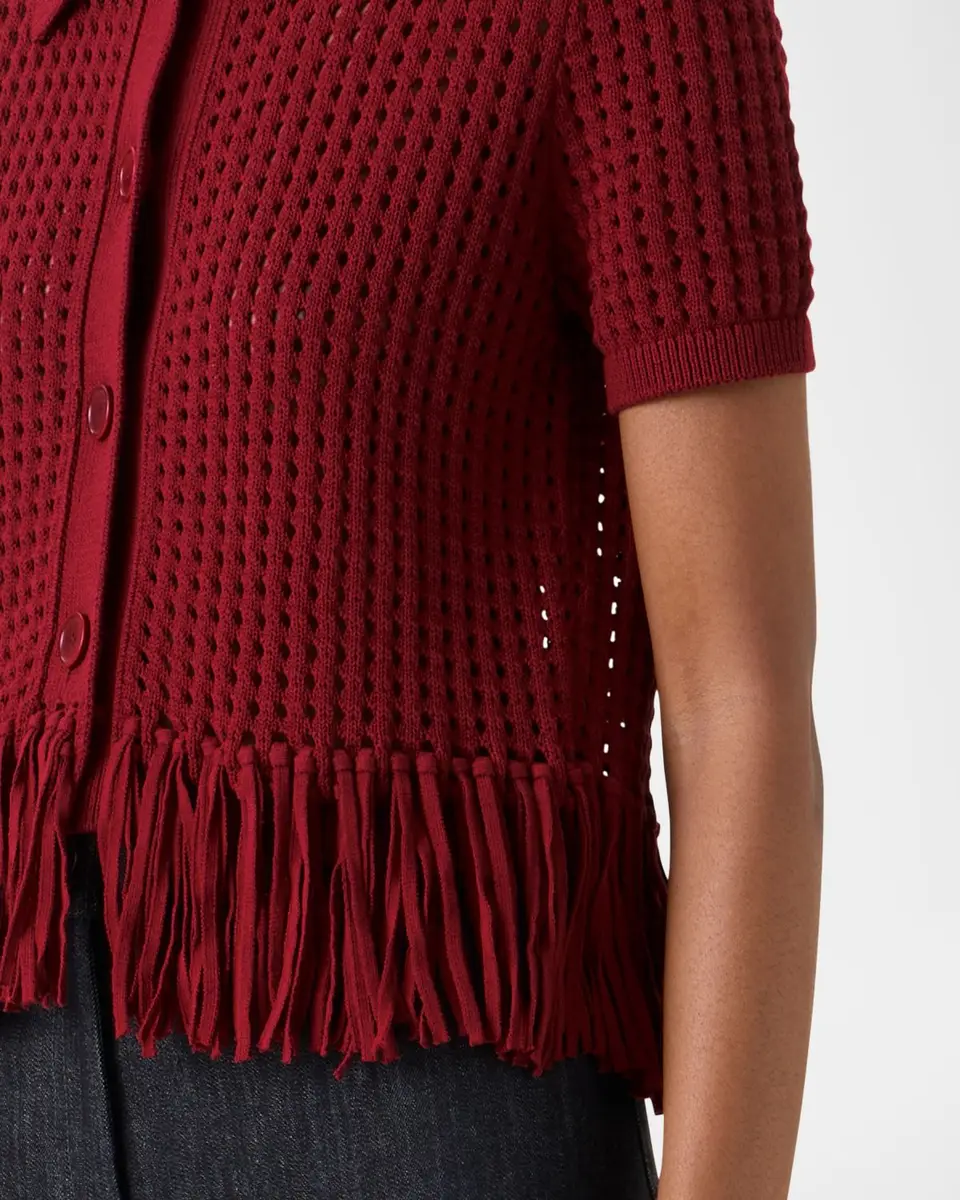 Akris punto Chunky Cotton Mesh Knit Fringed Collared Cardigan | Thumbnail 5 Akris punto Chunky Cotton Mesh Knit Fringed Collared Cardigan | Thumbnail 5