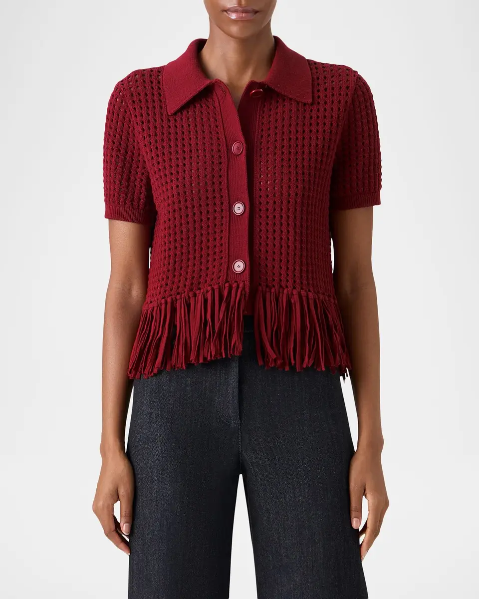 Akris punto Chunky Cotton Mesh Knit Fringed Collared Cardigan | Thumbnail 6 Akris punto Chunky Cotton Mesh Knit Fringed Collared Cardigan | Thumbnail 6