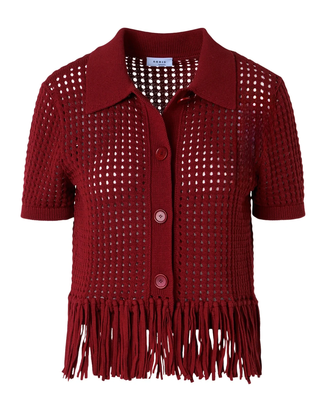 Chunky Cotton Mesh Knit Fringed Collared Cardigan Chunky Cotton Mesh Knit Fringed Collared Cardigan