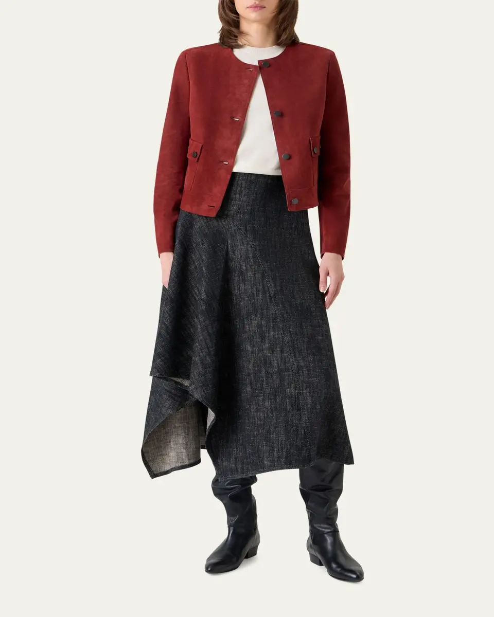 Akris punto Single-Breasted Suede Collarless Jacket | Thumbnail 2