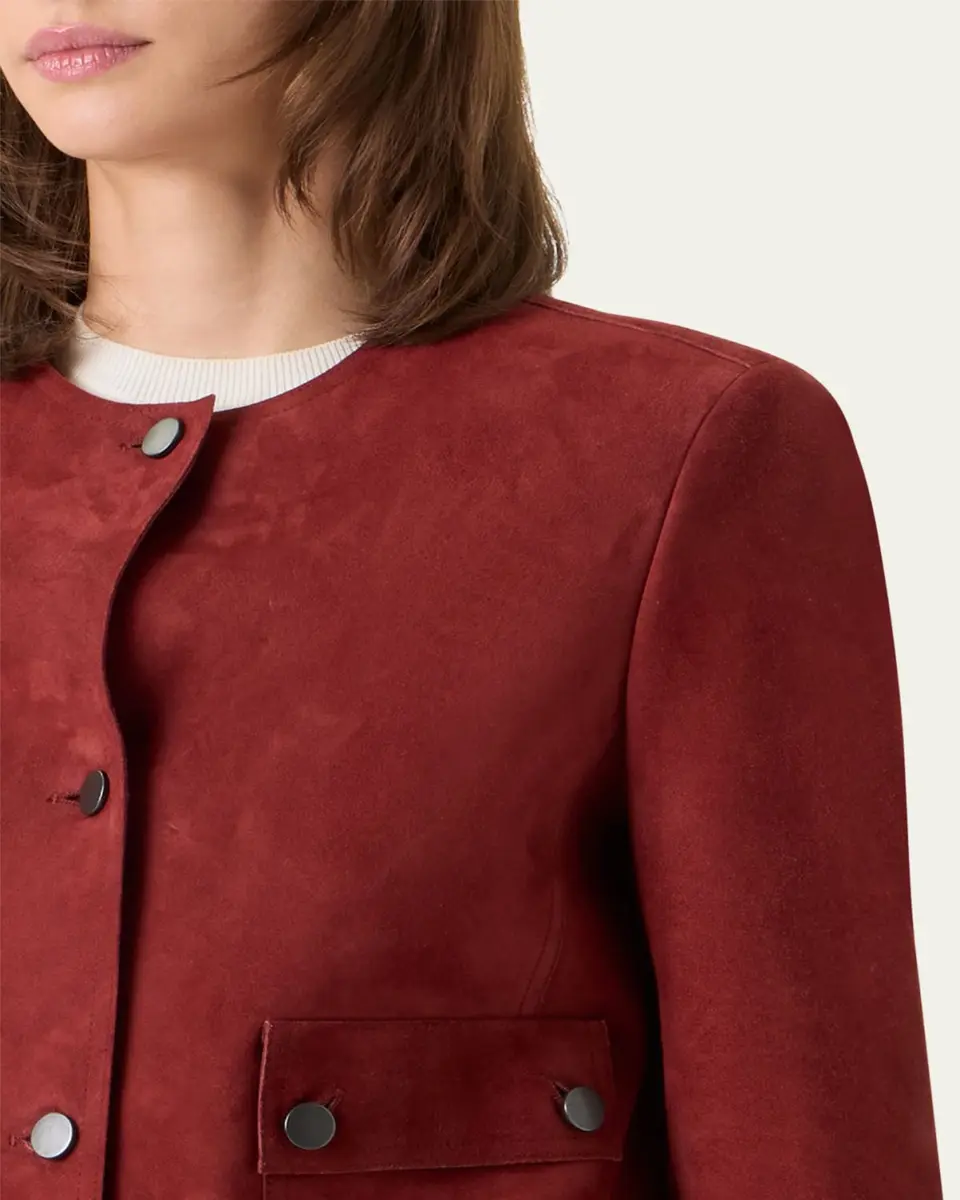 Akris punto Single-Breasted Suede Collarless Jacket | Thumbnail 5
