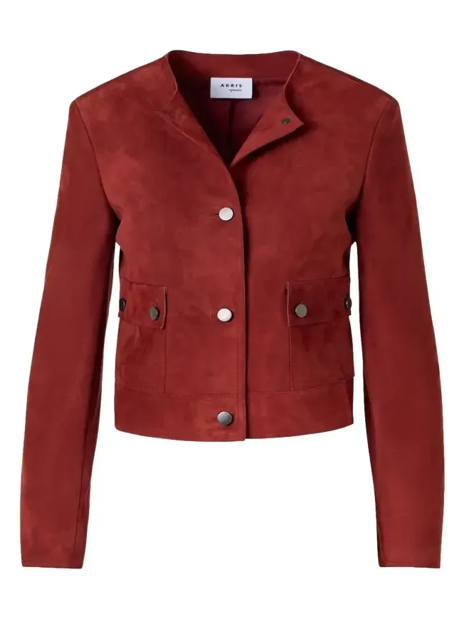 Single-Breasted Suede Collarless Jacket