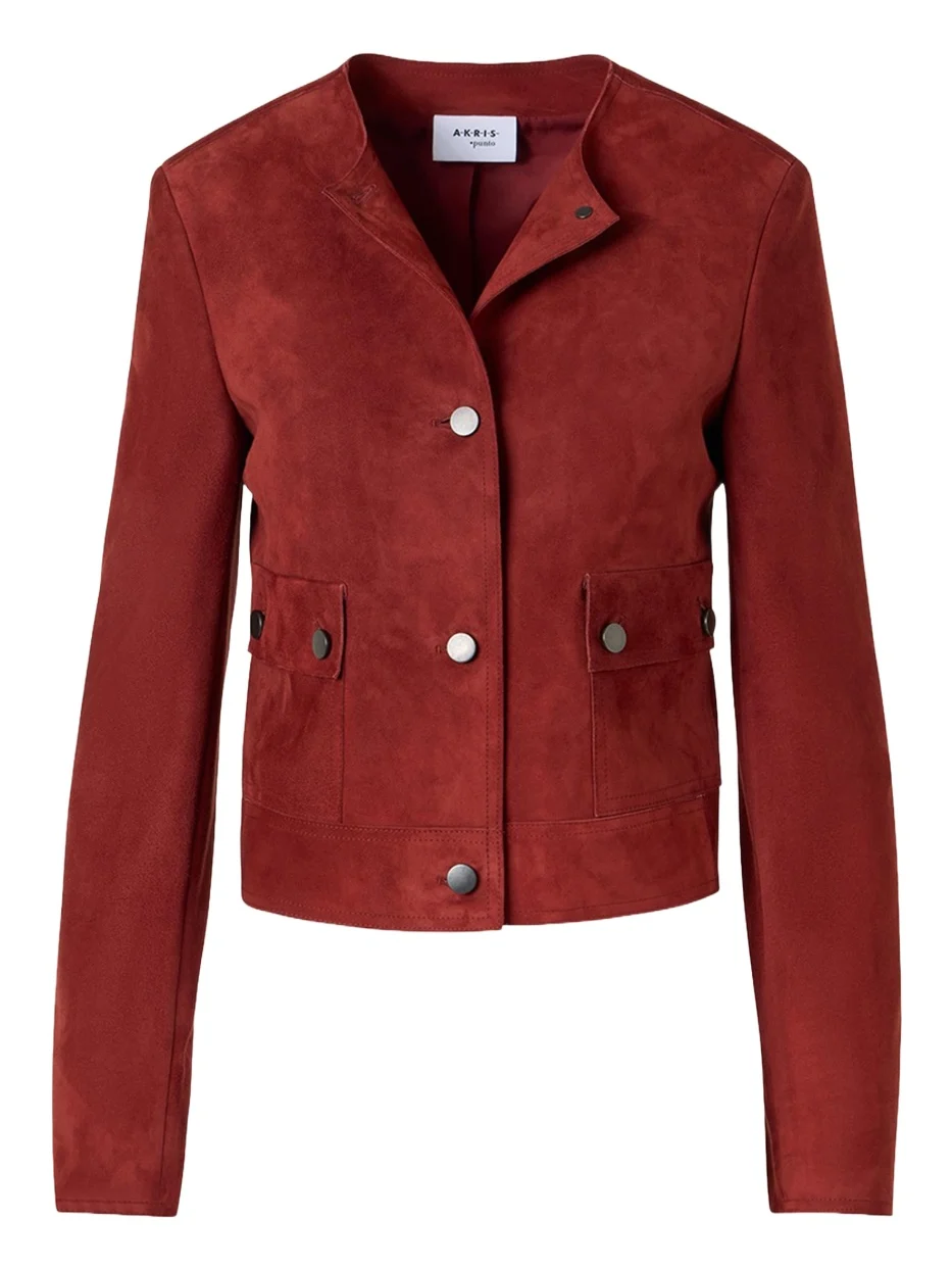 Single-Breasted Suede Collarless Jacket Single-Breasted Suede Collarless Jacket