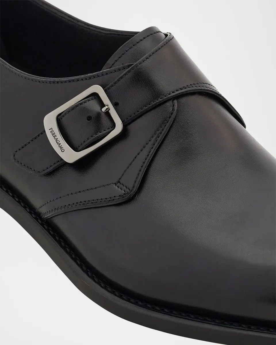 Ferragamo Men's Sullivan Tramezza Leather Monk-Strap Loafers | Thumbnail 3