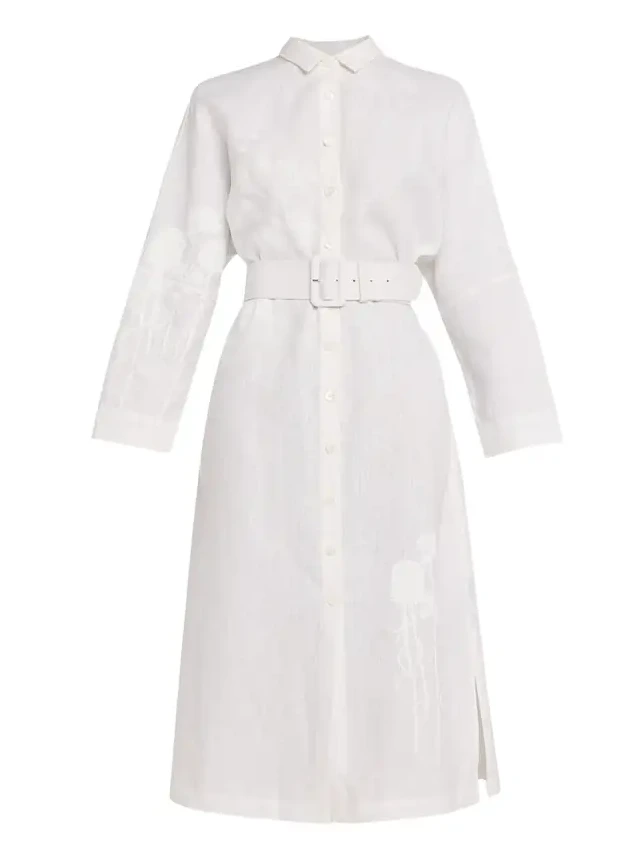 Porcelain Garden Linen Belted Midi Shirtdress Porcelain Garden Linen Belted Midi Shirtdress