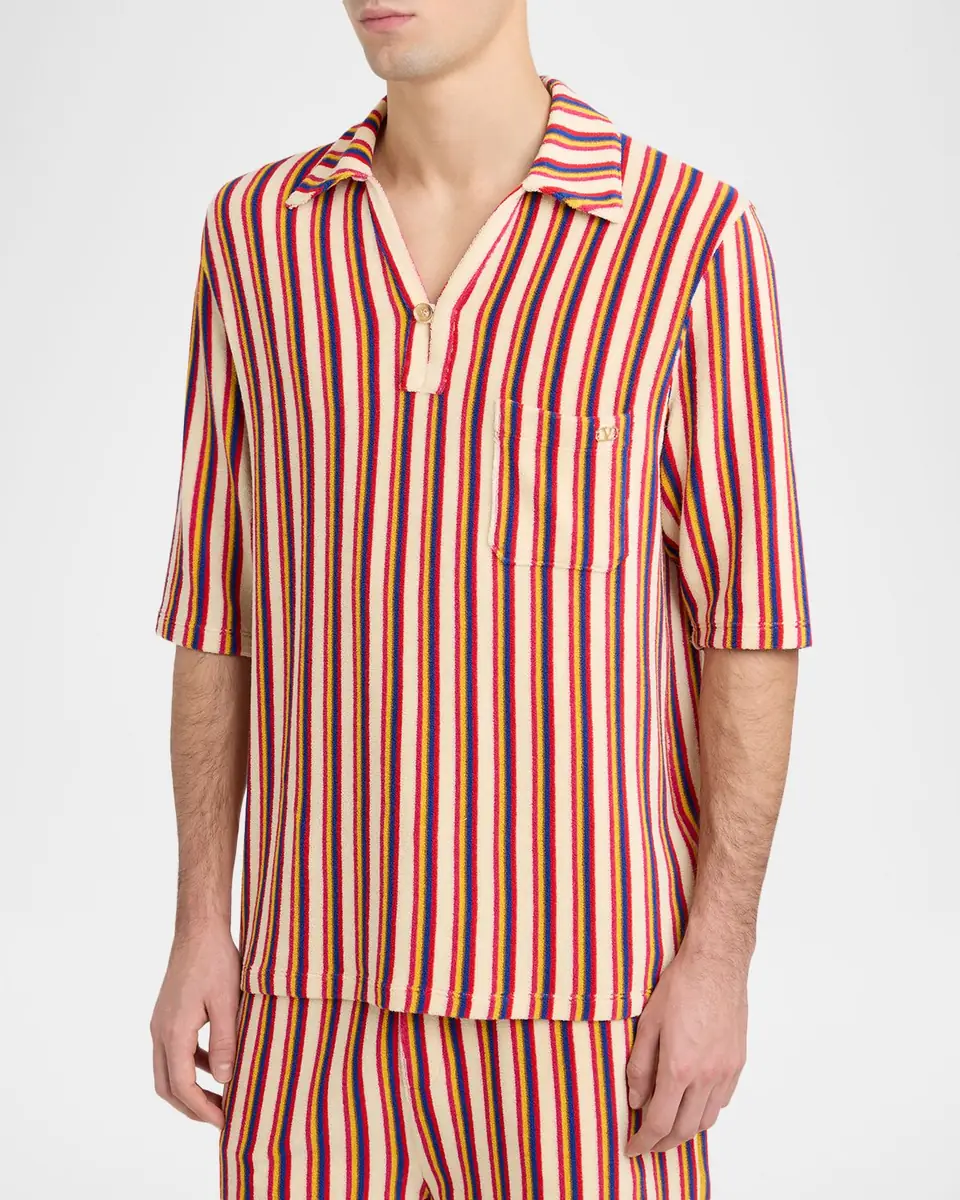 Valentino Garavani Men's Striped Toweling Camp Shirt | Thumbnail 3