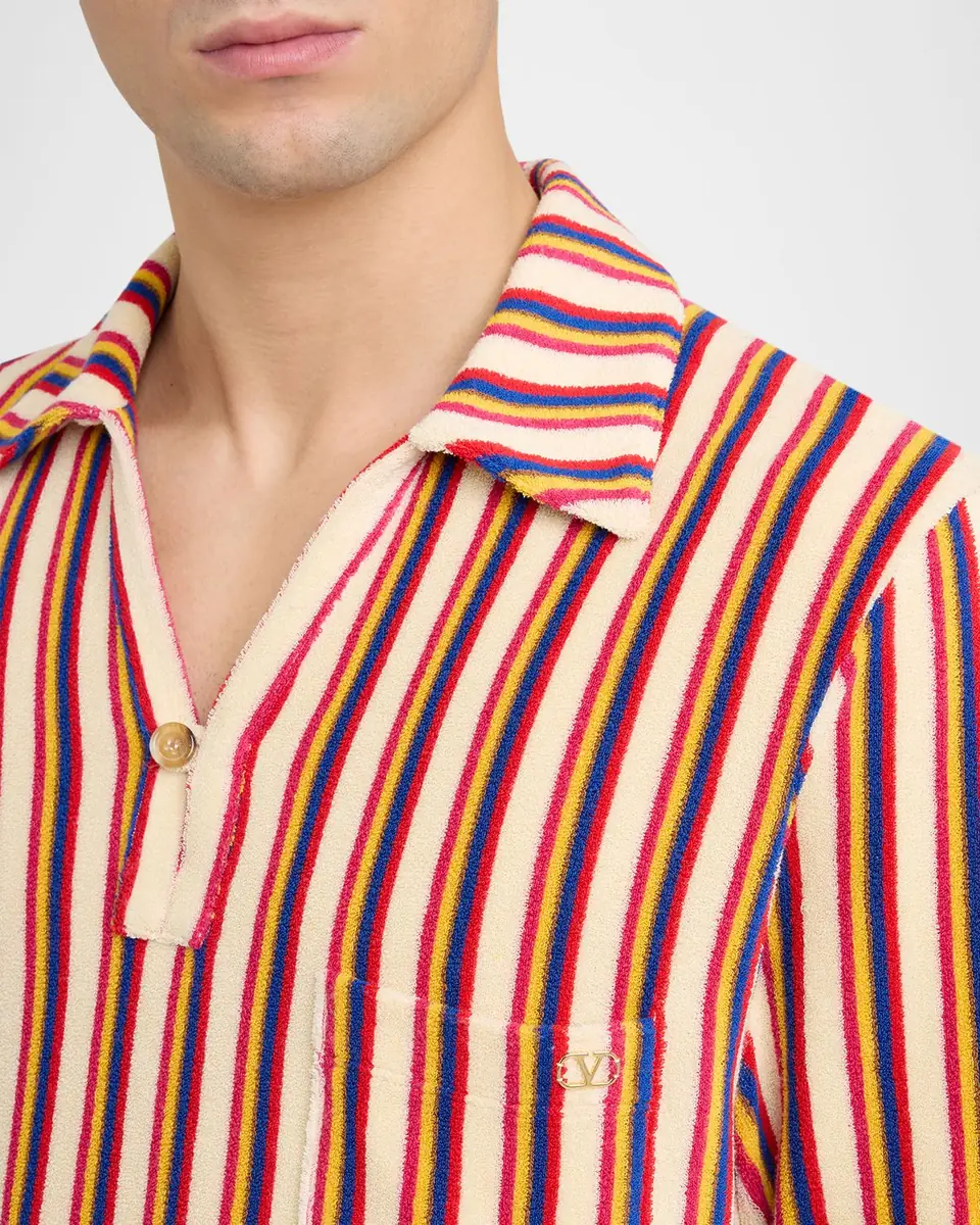 Valentino Garavani Men's Striped Toweling Camp Shirt | Thumbnail 4