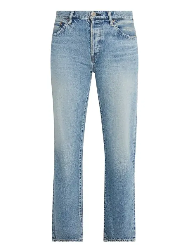 Washed Denim Mid-Rise Straight-Leg Jeans