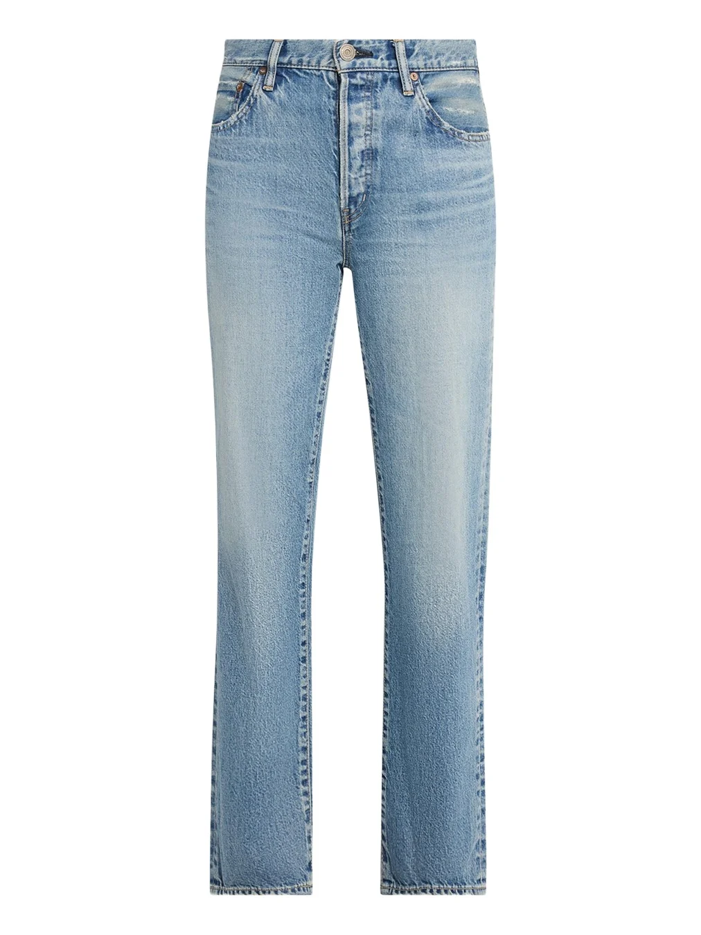 Washed Denim Mid-Rise Straight-Leg Jeans