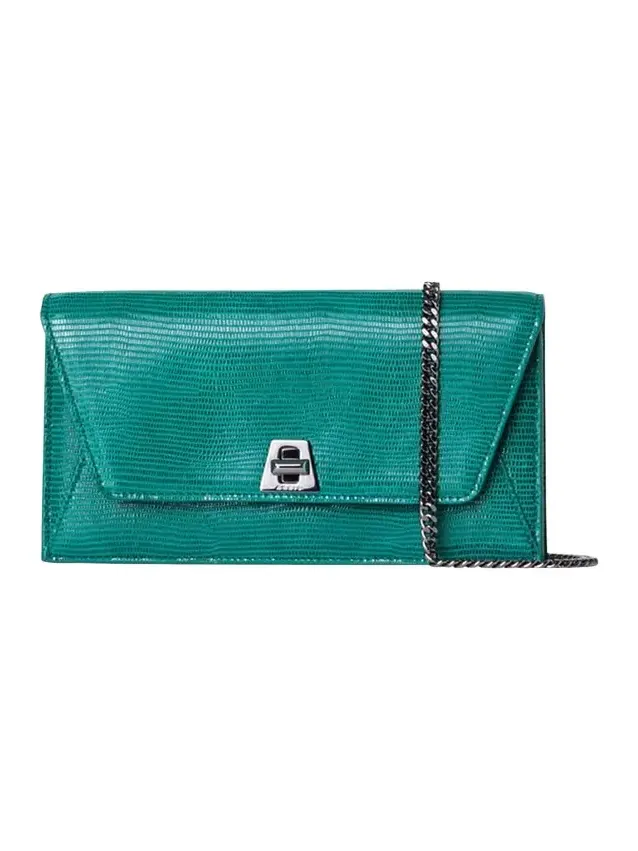 Anouk Lizard-Print Clutch Bag w/ Chain