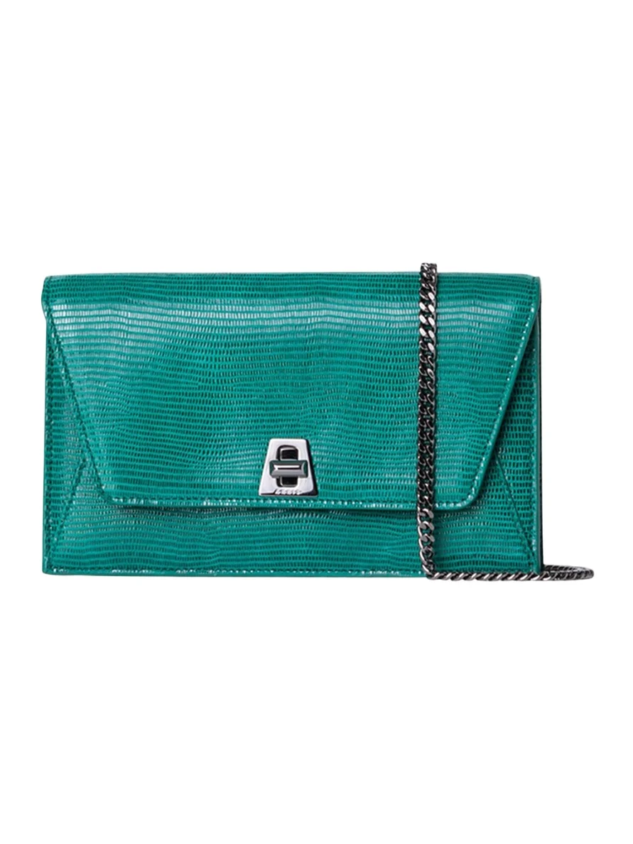 Anouk Lizard-Print Clutch Bag w/ Chain Anouk Lizard-Print Clutch Bag w/ Chain