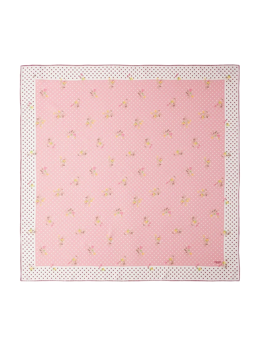 Prada Polka Dot Floral-Print Silk Twill Scarf
