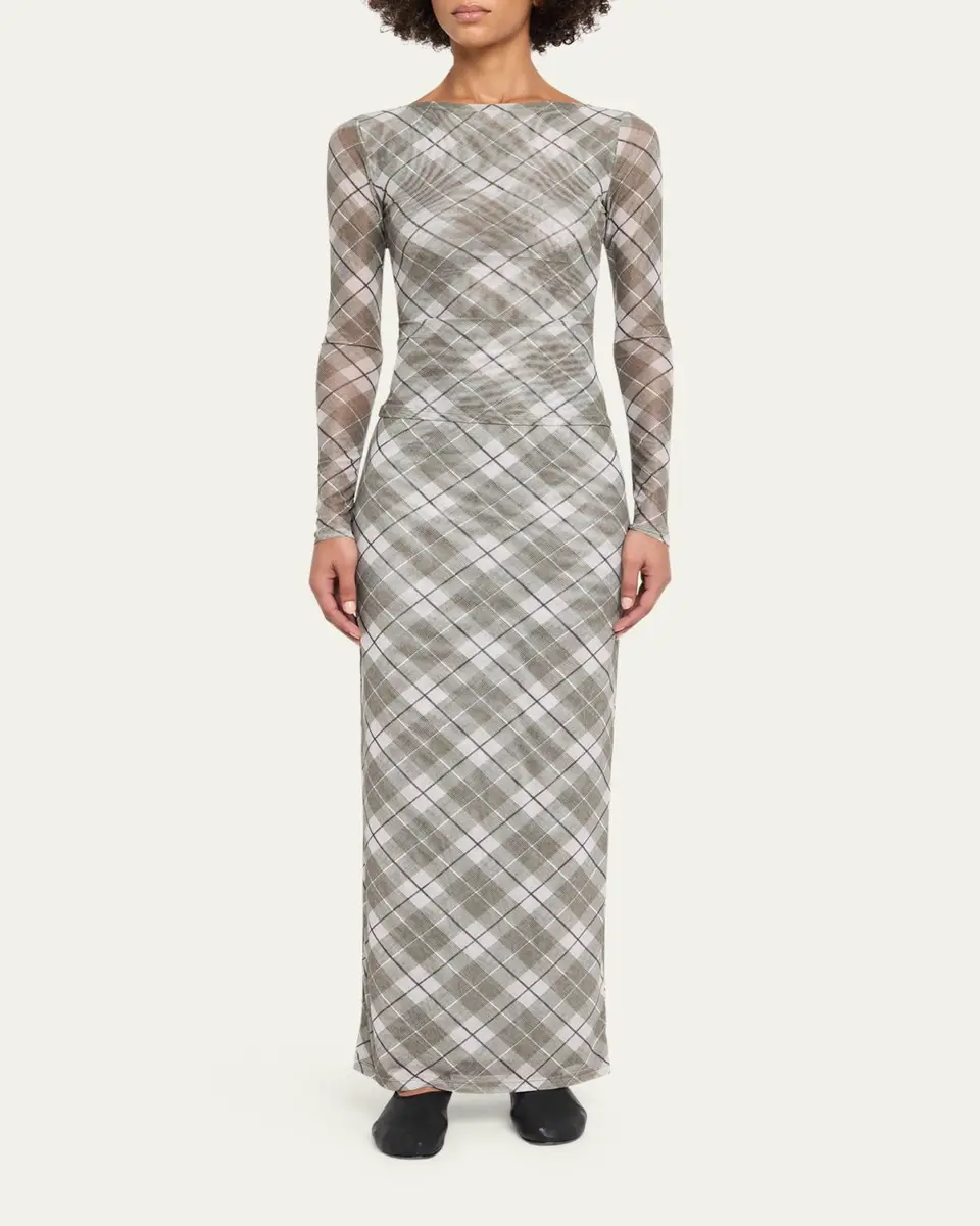 Ronny Kobo Flume Plaid-Print Mesh Top | Thumbnail 2