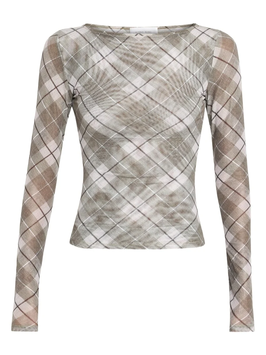 Flume Plaid-Print Mesh Top