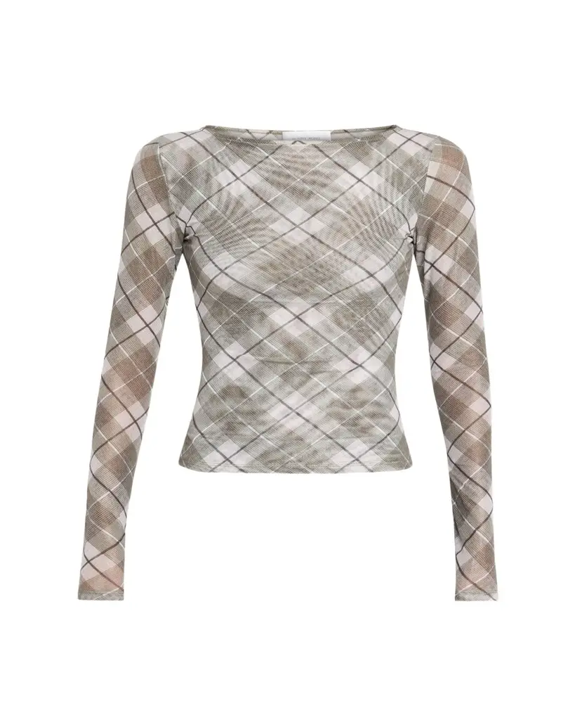 Ronny Kobo Flume Plaid-Print Mesh Top | Image 1 Ronny Kobo Flume Plaid-Print Mesh Top | Image 1