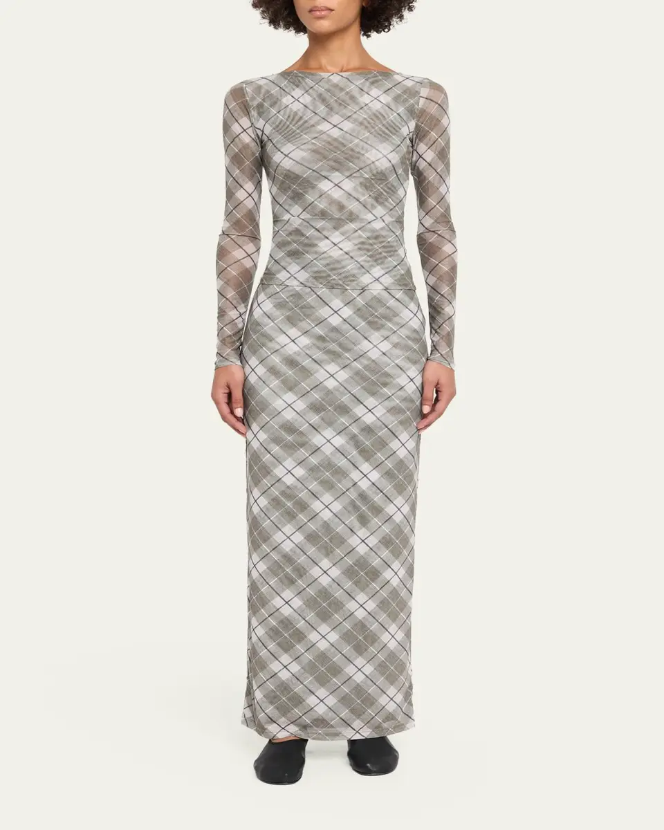 Ronny Kobo Azana Plaid-Print Mesh Maxi Skirt | Thumbnail 2 Ronny Kobo Azana Plaid-Print Mesh Maxi Skirt | Thumbnail 2