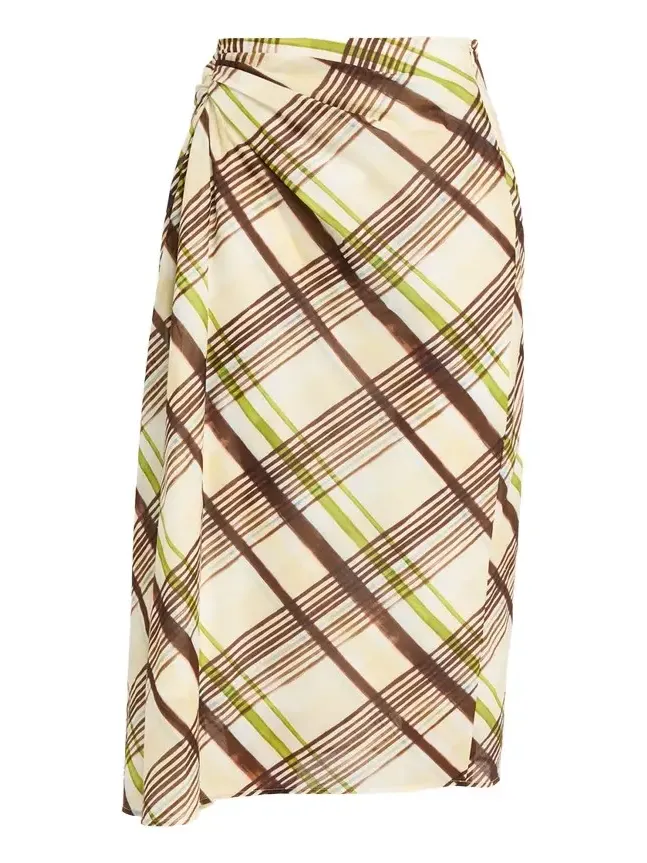 Jean Draped Plaid Midi Skirt Jean Draped Plaid Midi Skirt