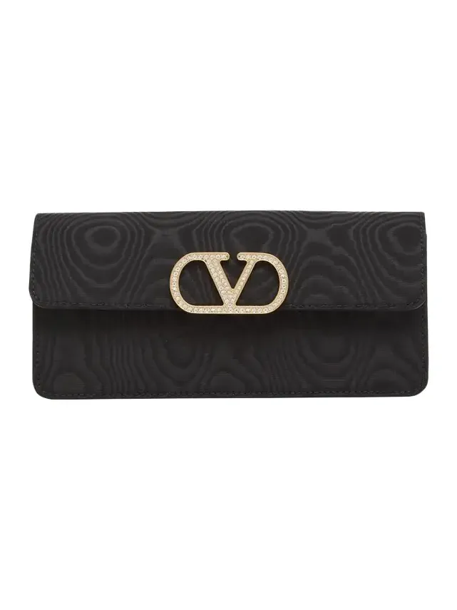 Crystal VLogo Moire Clutch Bag