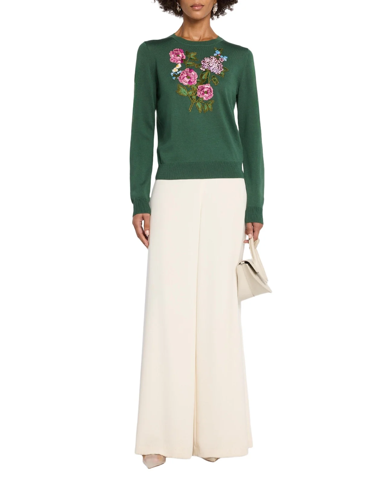 Floral Embroidered Silk-Cotton Crewneck Sweater