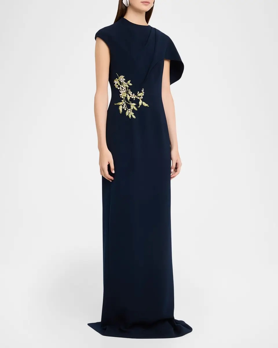 Rickie Freeman for Teri Jon Floral-Embroidered Asymmetric Capelet Gown | Thumbnail 4 Rickie Freeman for Teri Jon Floral-Embroidered Asymmetric Capelet Gown | Thumbnail 4
