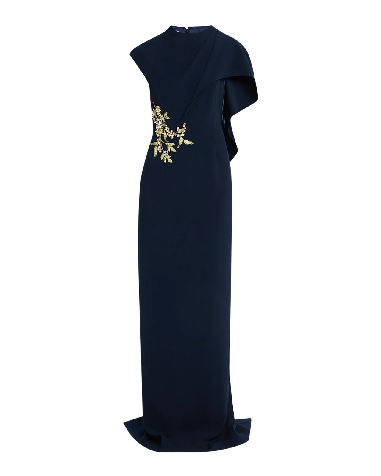 Floral-Embroidered Asymmetric Capelet Gown Floral-Embroidered Asymmetric Capelet Gown