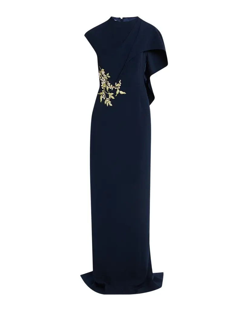 Rickie Freeman for Teri Jon Floral-Embroidered Asymmetric Capelet Gown | Image 1 Rickie Freeman for Teri Jon Floral-Embroidered Asymmetric Capelet Gown | Image 1