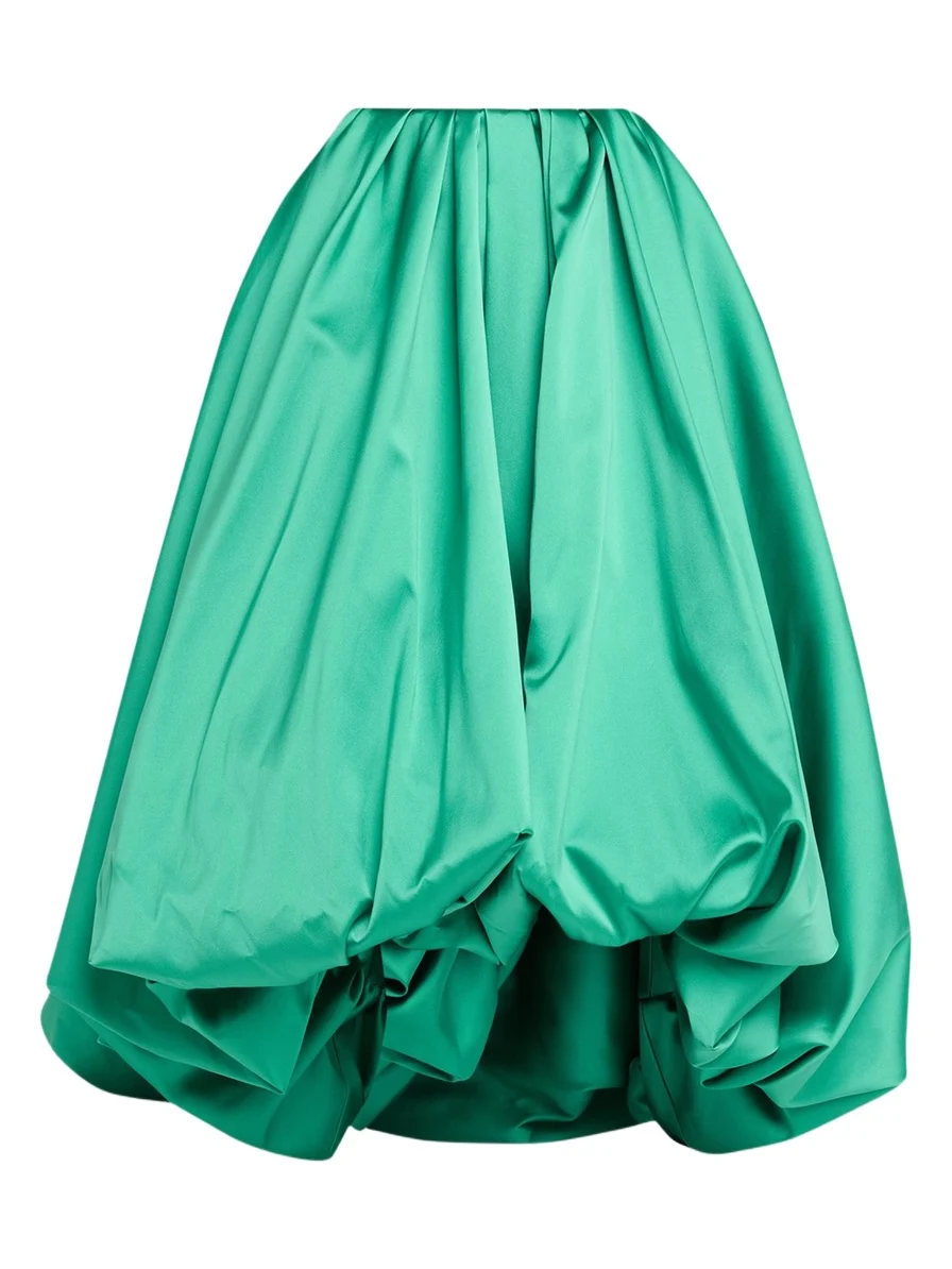 Scuba Satin Pleated Midi Balloon Skirt