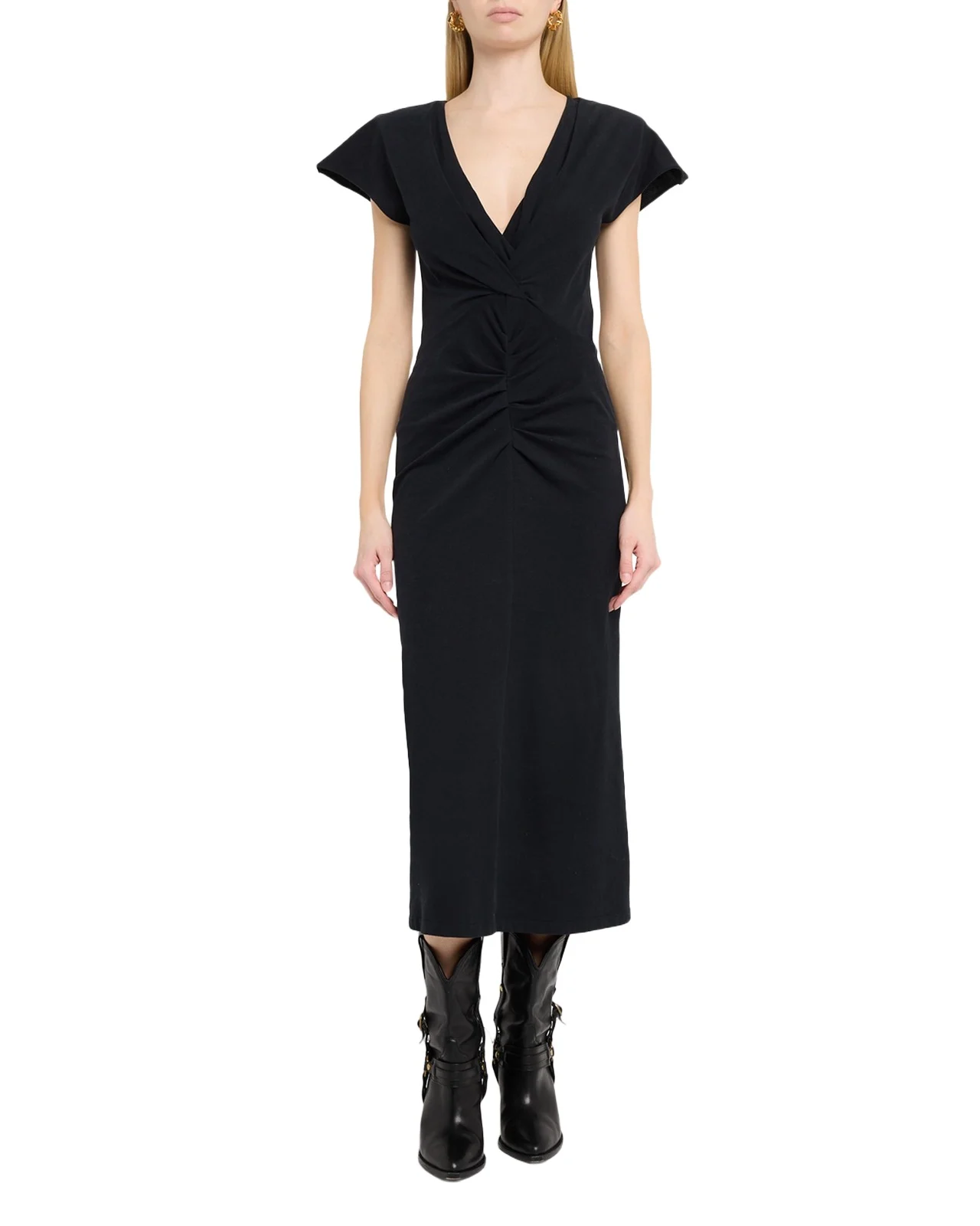 Nadra Gathered Waist Jersey Midi Dress