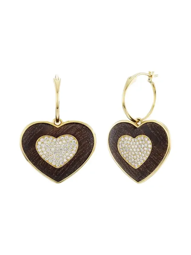 Rock Heart Earrings with Diamonds and Sandalwood