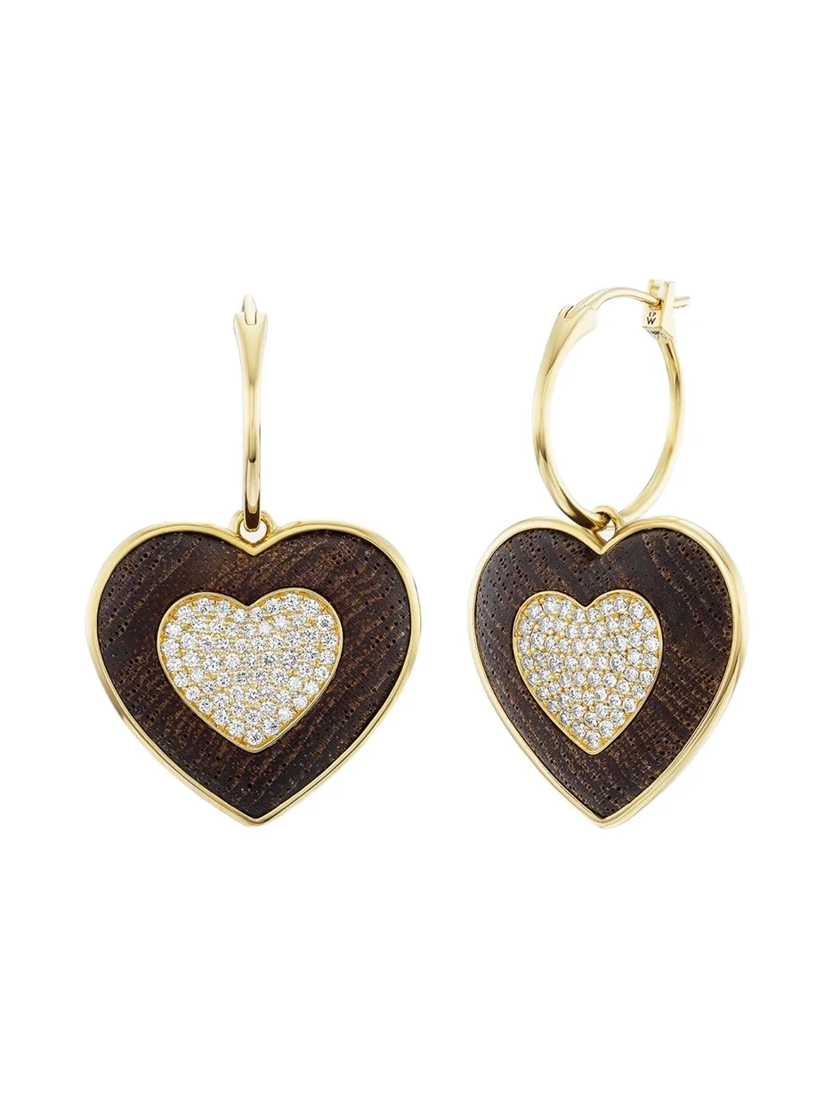 Rock Heart Earrings with Diamonds and Sandalwood Rock Heart Earrings with Diamonds and Sandalwood