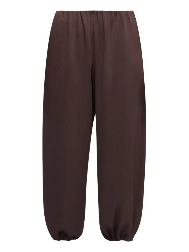 Mid-Rise Plissé Satin Bubble Pants