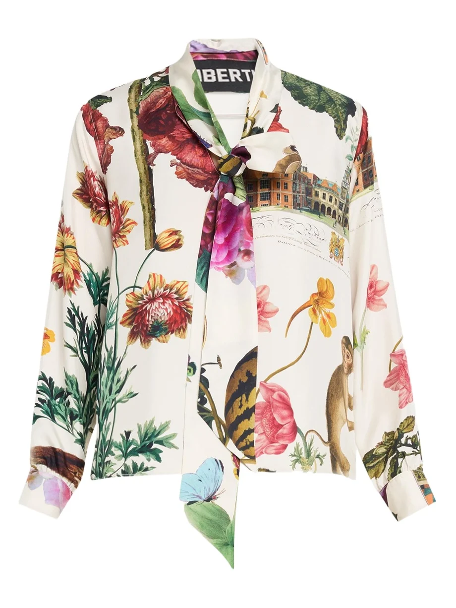 Hollyhock Floral Silk Slim Tie Keith Blouse Hollyhock Floral Silk Slim Tie Keith Blouse