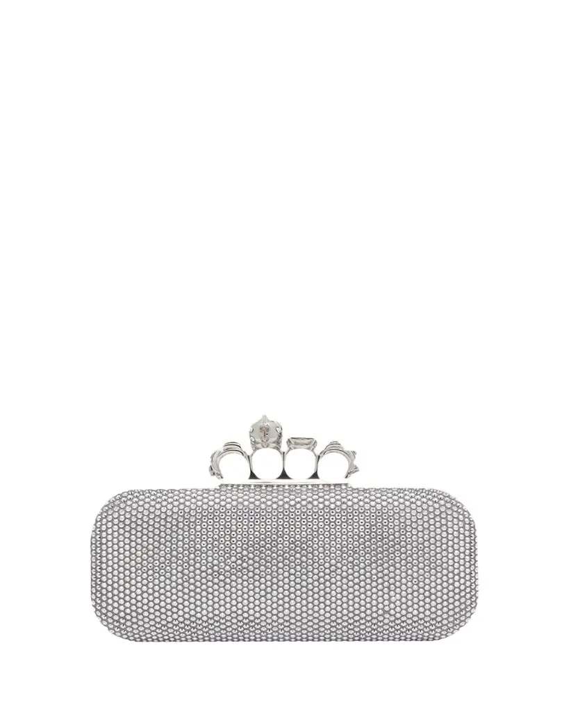 McQueen Punk Four Ring Rhinestone Leather Clutch Bag | Image 1 McQueen Punk Four Ring Rhinestone Leather Clutch Bag | Image 1