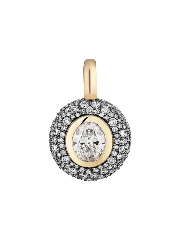 14K Floret Medium Oval Pendant with Diamonds and Black Rhodium
