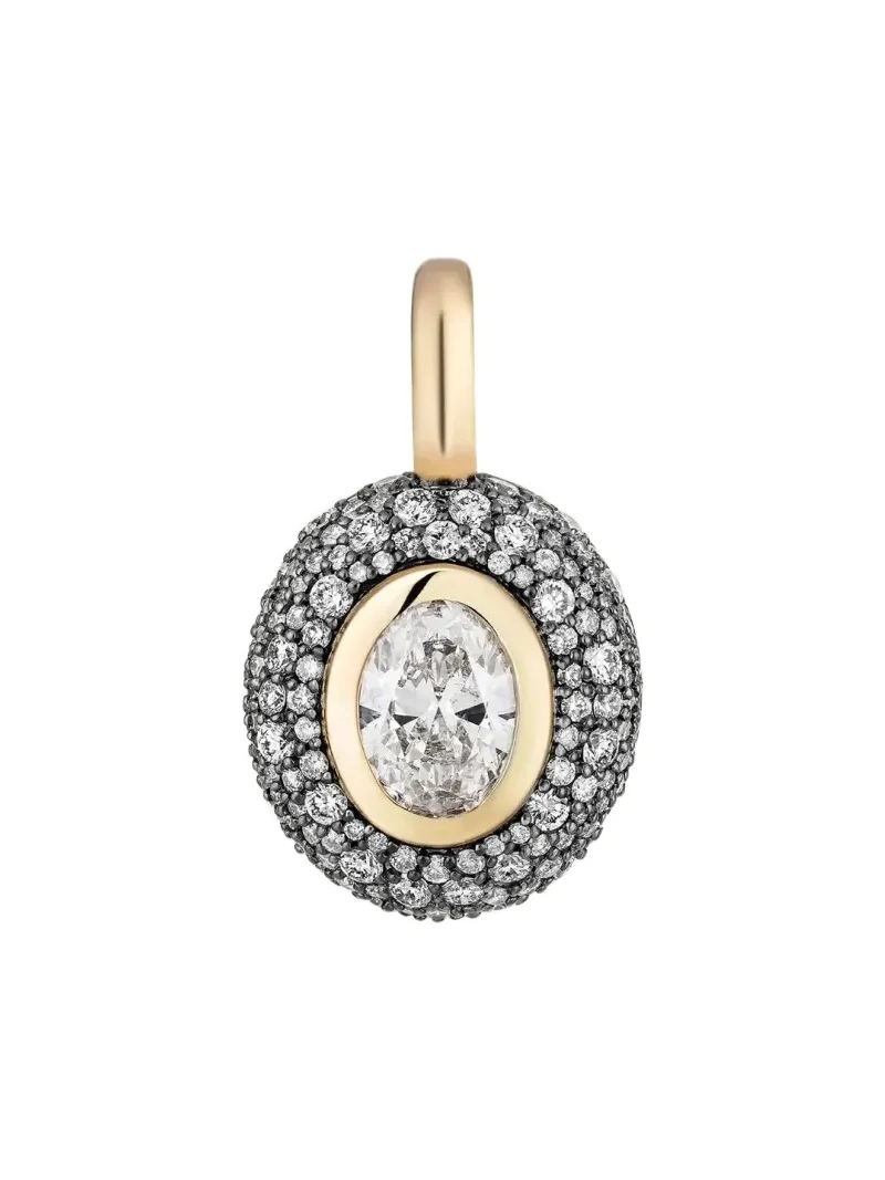 14K Floret Medium Oval Pendant with Diamonds and Black Rhodium