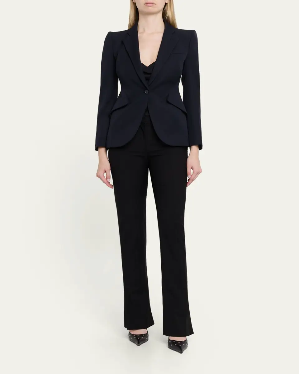 Alexander McQueen Peaked Shoulder Crepe Single-Button Jacket | Thumbnail 2 Alexander McQueen Peaked Shoulder Crepe Single-Button Jacket | Thumbnail 2