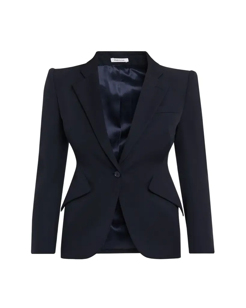 Alexander McQueen Peaked Shoulder Crepe Single-Button Jacket | Image 1 Alexander McQueen Peaked Shoulder Crepe Single-Button Jacket | Image 1