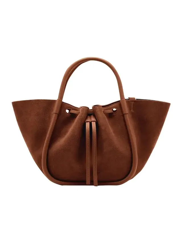 Small Ruched Suede and Leather Tote Bag Small Ruched Suede and Leather Tote Bag